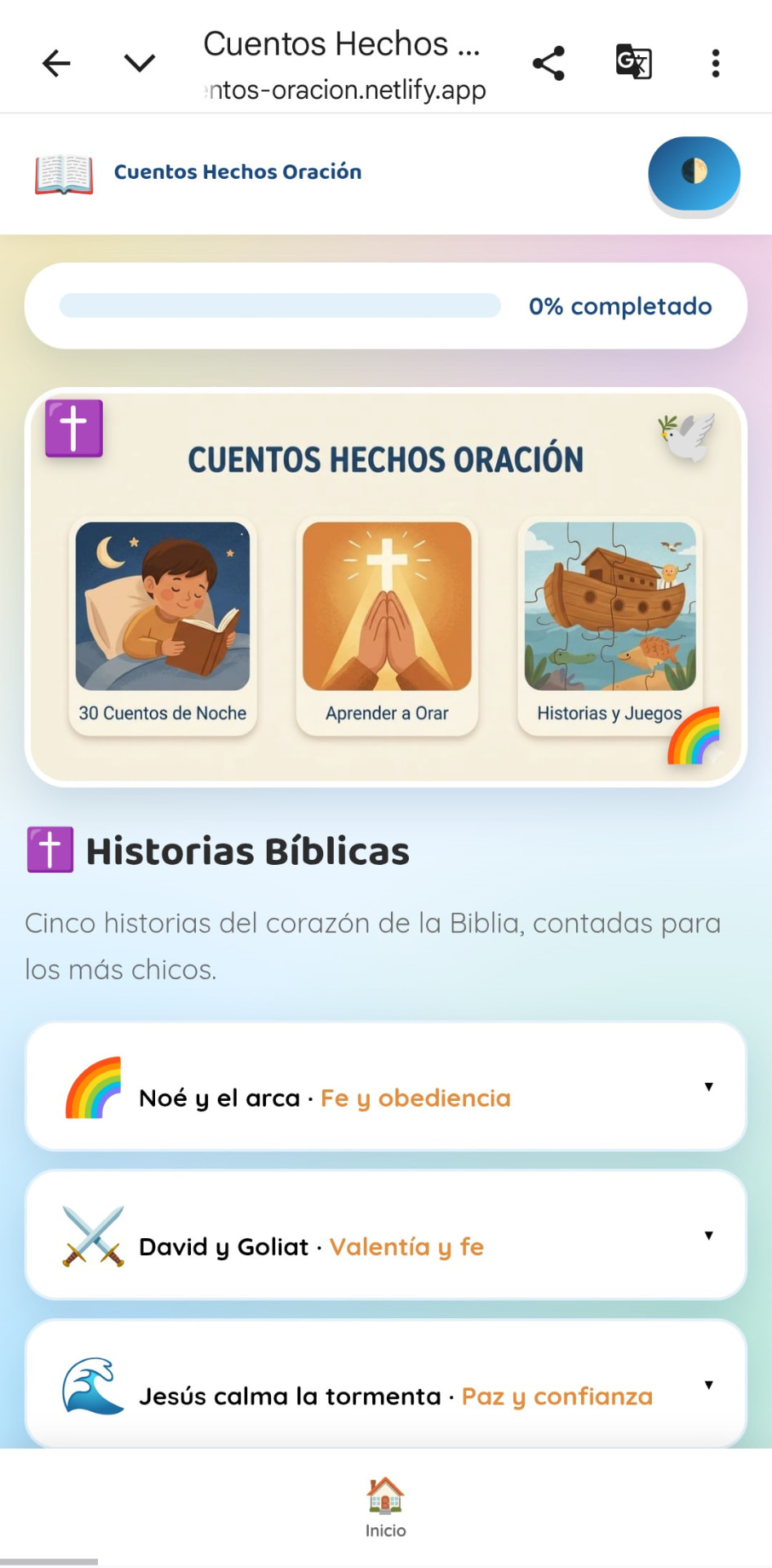 Pantalla de la app Cuentos Hechos Oración 3