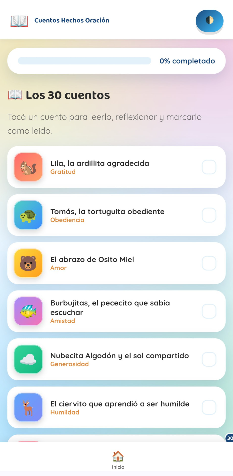 Pantalla de la app Cuentos Hechos Oración 5