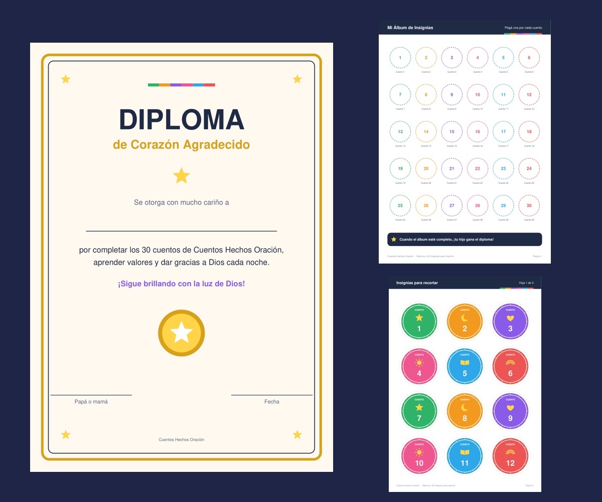 Diploma y 30 Insignias para Recortar